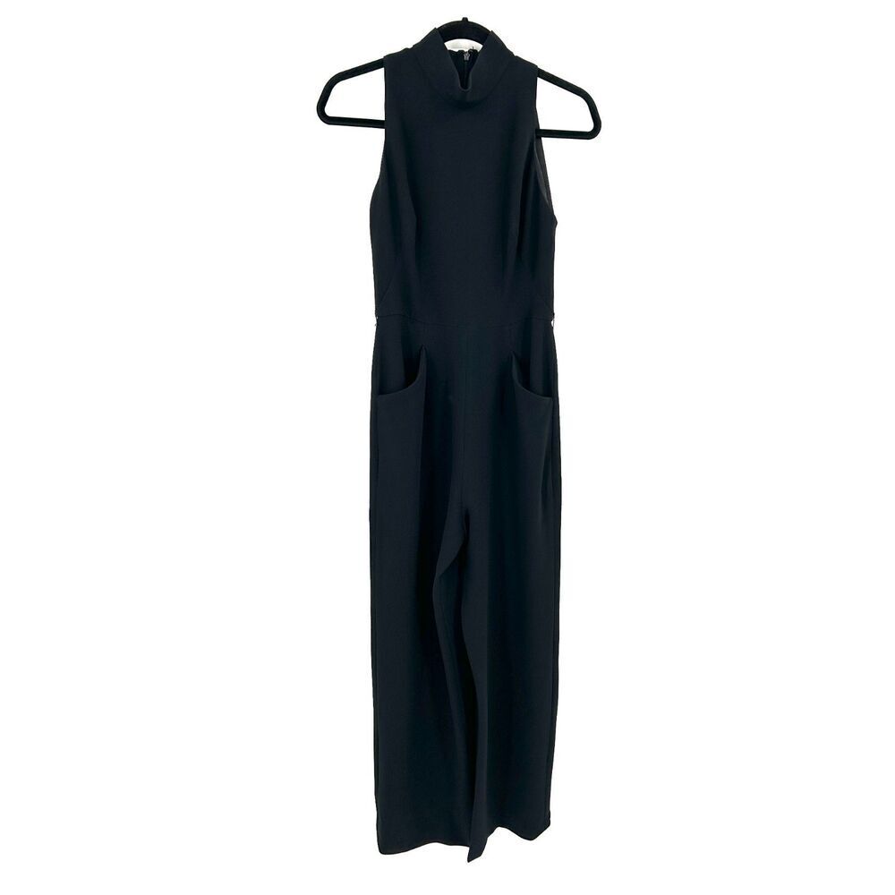 THEIA Black High Neck Wide Leg Sleeveless Back Cutout Office Jumpsuit Size 4